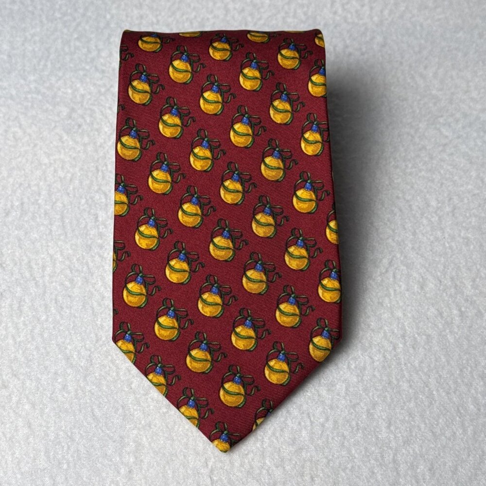 Brooks Brothers Makers Mens Silk Tie Christmas‎ Ornaments Red Yellow 59 X 3.5